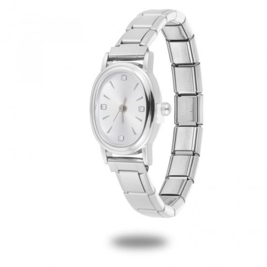 Picture of Wholesale Detachable 304 Stainless Steel Italian Charm Links Modular Wrist Watch, Silver Tone Eco-friendly, Women's Stylish Retro Gift Jewelry Supply, 18.5cm(7 2/8") long, 1 Piece