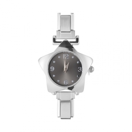Picture of 1 Piece 304 Stainless Steel Stylish Italian Charm Links Watch Face For DIY Jewelry Making Wholesale Silver Tone Black Pentagram Star 5.7cm x 2.5cm