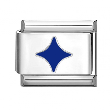 Picture of 1 Piece 304 Stainless Steel Stylish Italian Charm Links For DIY Bracelet Jewelry Making Wholesale Silver Tone Dark Blue Rectangle Star 10mm x 9mm