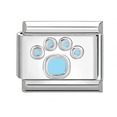 Picture of 1 Piece 304 Stainless Steel Stylish Italian Charm Links For DIY Bracelet Jewelry Making Wholesale Silver Tone Light Blue Rectangle Eagle Claw 10mm x 9mm