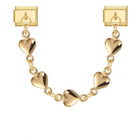 Picture of 1 Piece 304 Stainless Steel Valentine's Day Italian Charm Links For DIY Bracelet Jewelry Making Wholesale Gold Plated Heart 10mm x 9mm