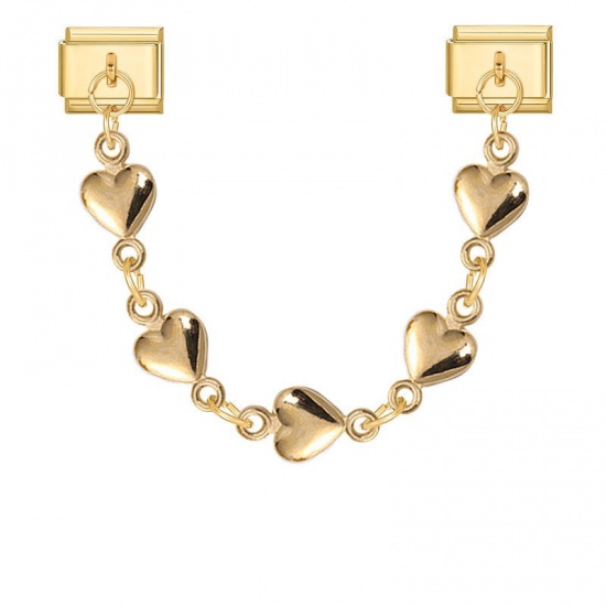 Picture of 1 Piece 304 Stainless Steel Valentine's Day Italian Charm Links For DIY Bracelet Jewelry Making Wholesale Gold Plated Heart 10mm x 9mm
