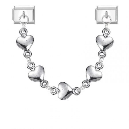 Picture of 1 Piece 304 Stainless Steel Valentine's Day Italian Charm Links For DIY Bracelet Jewelry Making Wholesale Silver Tone Heart 10mm x 9mm