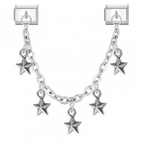 Picture of 1 Piece 304 Stainless Steel Stylish Italian Charm Links For DIY Bracelet Jewelry Making Wholesale Silver Tone Pentagram Star 10mm x 9mm