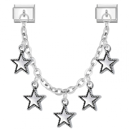 Picture of 1 Piece 304 Stainless Steel Stylish Italian Charm Links For DIY Bracelet Jewelry Making Wholesale Silver Tone Pentagram Star 10mm x 9mm