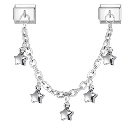 Picture of 1 Piece 304 Stainless Steel Stylish Italian Charm Links For DIY Bracelet Jewelry Making Wholesale Silver Tone Pentagram Star 10mm x 9mm
