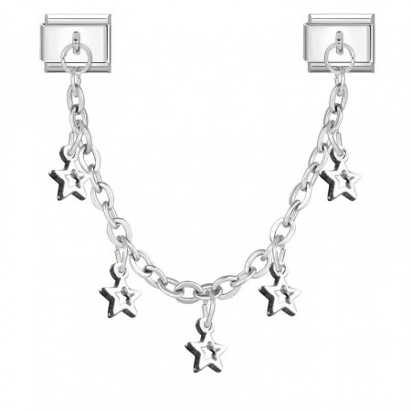 Picture of 1 Piece 304 Stainless Steel Stylish Italian Charm Links For DIY Bracelet Jewelry Making Wholesale Silver Tone Pentagram Star 10mm x 9mm