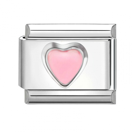 Picture of 1 Piece 304 Stainless Steel Valentine's Day Italian Charm Links For DIY Bracelet Jewelry Making Wholesale Silver Tone Pink Rectangle Heart 10mm x 9mm