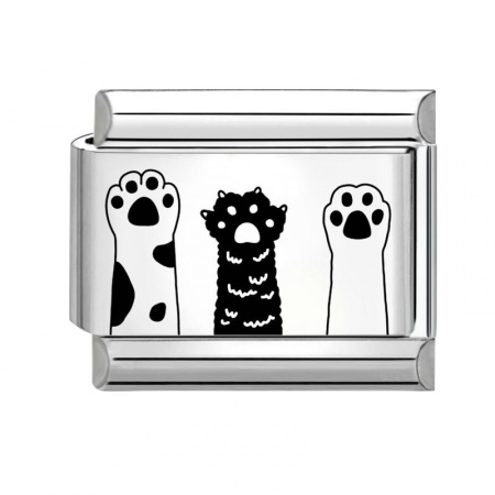 Picture of 1 Piece 304 Stainless Steel Stylish Italian Charm Links For DIY Bracelet Jewelry Making Wholesale Silver Tone Black Rectangle Paw Claw 10mm x 9mm