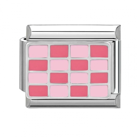 Picture of 1 Piece 304 Stainless Steel Stylish Italian Charm Links For DIY Bracelet Jewelry Making Wholesale Silver Tone Pink Rectangle Grid Checker 10mm x 9mm