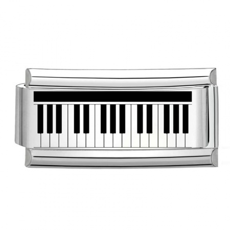 Picture of 1 Piece 304 Stainless Steel Stylish Italian Charm Links For DIY Bracelet Jewelry Making Wholesale Silver Tone Black Rectangle Piano 20mm x 9mm