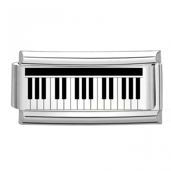 Picture of 1 Piece 304 Stainless Steel Stylish Italian Charm Links For DIY Bracelet Jewelry Making Wholesale Silver Tone Black Rectangle Piano 20mm x 9mm