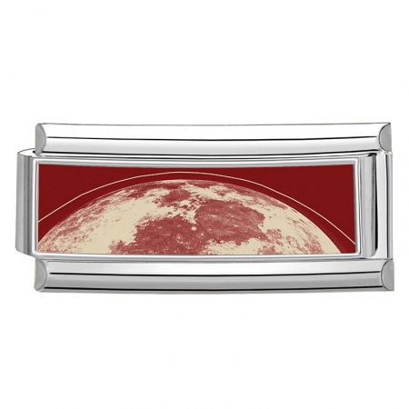 Picture of 1 Piece 304 Stainless Steel Stylish Italian Charm Links For DIY Bracelet Jewelry Making Wholesale Silver Tone Red Rectangle Universe Planet 20mm x 9mm