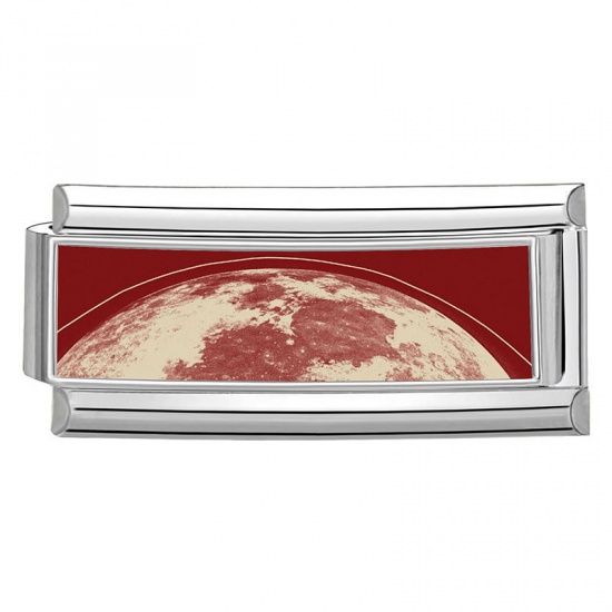 Picture of 1 Piece 304 Stainless Steel Stylish Italian Charm Links For DIY Bracelet Jewelry Making Wholesale Silver Tone Red Rectangle Universe Planet 20mm x 9mm