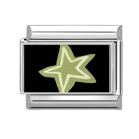 Picture of 1 Piece 304 Stainless Steel Stylish Italian Charm Links For DIY Bracelet Jewelry Making Wholesale Silver Tone Green Rectangle Pentagram Star 10mm x 9mm