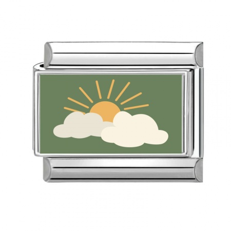 Picture of 1 Piece 304 Stainless Steel Stylish Italian Charm Links For DIY Bracelet Jewelry Making Wholesale Silver Tone Green Rectangle Sun 10mm x 9mm