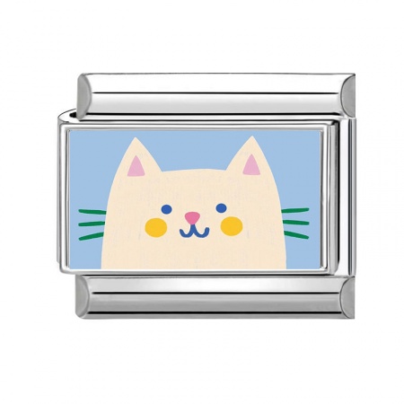Picture of 1 Piece 304 Stainless Steel Stylish Italian Charm Links For DIY Bracelet Jewelry Making Wholesale Silver Tone Beige Rectangle Cat 10mm x 9mm
