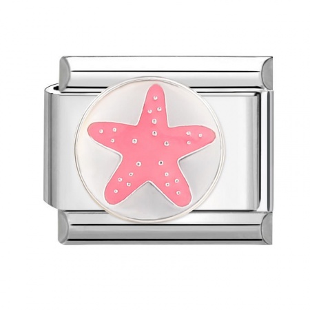 Picture of 1 Piece 304 Stainless Steel Stylish Italian Charm Links For DIY Bracelet Jewelry Making Wholesale Silver Tone Pink Rectangle Star Fish 10mm x 9mm