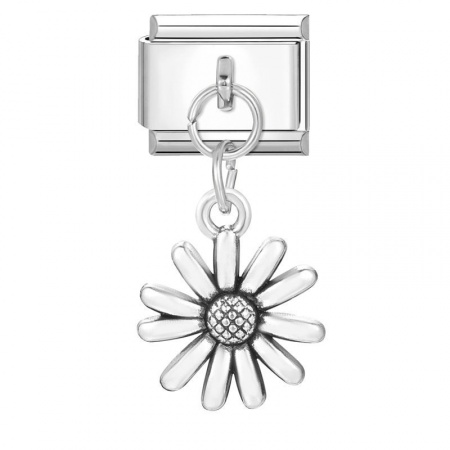 Picture of 1 Piece 304 Stainless Steel Stylish Italian Charm Links For DIY Bracelet Jewelry Making Wholesale Silver Tone Sunflower 10mm x 9mm