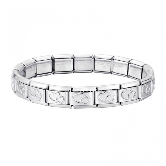 Picture of Wholesale Heart Detachable 304 Stainless Steel Italian Charm Links Modular Bracelets, Silver Tone Eco-friendly, Women's Valentine's Day Retro Gift Jewelry Supply, 18cm(7.1") long, 1 Piece