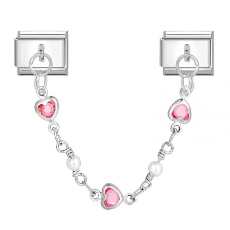 Picture of 1 Piece 304 Stainless Steel Valentine's Day Italian Charm Links For DIY Bracelet Jewelry Making Wholesale Silver Tone Pink Heart 10mm x 9mm