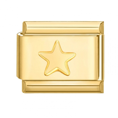 Picture of 1 Piece 304 Stainless Steel Stylish Italian Charm Links For DIY Bracelet Jewelry Making Wholesale Gold Plated Rectangle Pentagram Star 10mm x 9mm