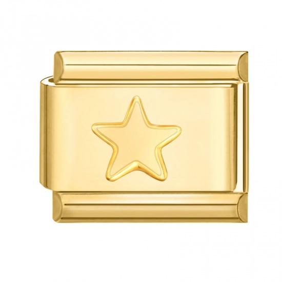 Immagine di 1 Pz 304 Acciaio Inossidabile Elegante Bracciale con Charm Italiano a Maglie, Creazione di Gioielli Fai-da-te All'Ingrosso Oro Placcato Rettangolo Stella a Cinque Punte 10mm x 9mm