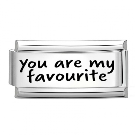 Picture of 1 Piece 304 Stainless Steel Stylish Italian Charm Links For DIY Bracelet Jewelry Making Wholesale Silver Tone Black Rectangle Message " You Are My Favourite " 20mm x 9mm