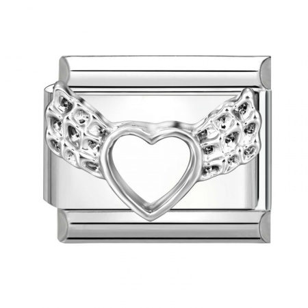 Picture of 1 Piece 304 Stainless Steel Valentine's Day Italian Charm Links For DIY Bracelet Jewelry Making Wholesale Silver Tone Rectangle Heart 10mm x 9mm