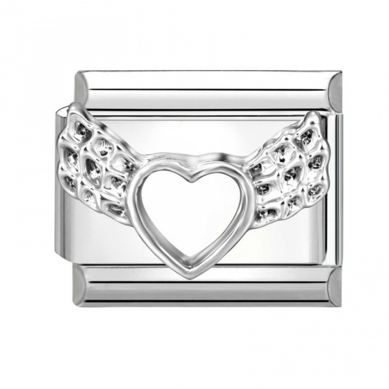 Immagine di 1 Pz 304 Acciaio Inossidabile San Valentino Bracciale con Charm Italiano a Maglie, Creazione di Gioielli Fai-da-te All'Ingrosso Tono Argento Rettangolo Cuore 10mm x 9mm