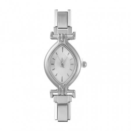 Picture of 1 Piece 304 Stainless Steel Stylish Italian Charm Links Watch Face For DIY Jewelry Making Wholesale Silver Tone White Marquise 5.7cm x 2.7cm
