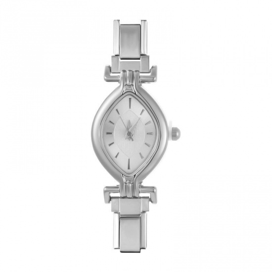 Picture of 1 Piece 304 Stainless Steel Stylish Italian Charm Links Watch Face For DIY Jewelry Making Wholesale Silver Tone White Marquise 5.7cm x 2.7cm