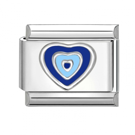 Picture of 1 Piece 304 Stainless Steel Valentine's Day Italian Charm Links For DIY Bracelet Jewelry Making Wholesale Silver Tone Blue Rectangle Heart 10mm x 9mm