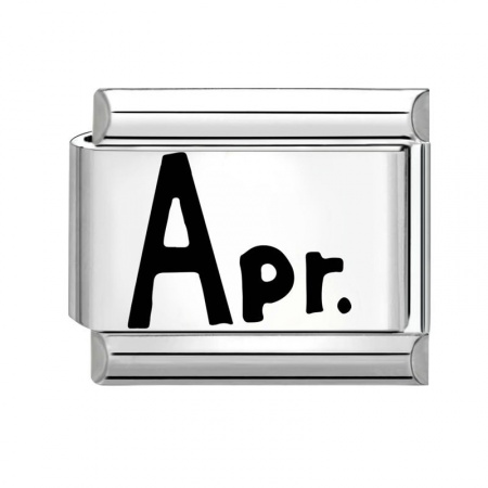 Picture of 1 Piece 304 Stainless Steel Stylish Italian Charm Links For DIY Bracelet Jewelry Making Wholesale Silver Tone Rectangle Message " April " 10mm x 9mm