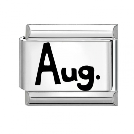Picture of 1 Piece 304 Stainless Steel Stylish Italian Charm Links For DIY Bracelet Jewelry Making Wholesale Silver Tone Rectangle Message " August " 10mm x 9mm