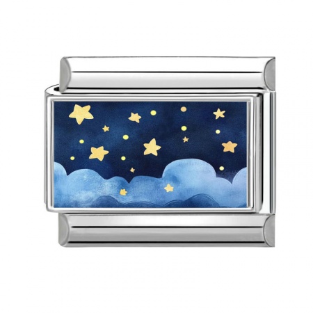 Picture of 1 Piece 304 Stainless Steel Stylish Italian Charm Links For DIY Bracelet Jewelry Making Wholesale Silver Tone Dark Blue Rectangle Star 10mm x 9mm
