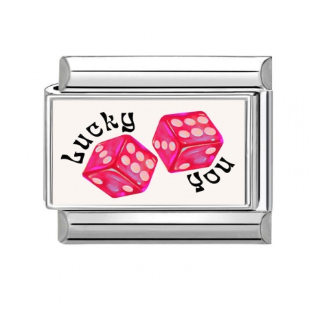 Picture of 1 Piece 304 Stainless Steel Stylish Italian Charm Links For DIY Bracelet Jewelry Making Wholesale Silver Tone Fuchsia Rectangle Dice 10mm x 9mm
