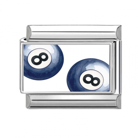 Picture of 1 Piece 304 Stainless Steel Stylish Italian Charm Links For DIY Bracelet Jewelry Making Wholesale Silver Tone Blue Rectangle No.8 Billiard Pool Ball 10mm x 9mm