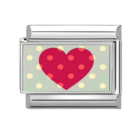 Picture of 1 Piece 304 Stainless Steel Valentine's Day Italian Charm Links For DIY Bracelet Jewelry Making Wholesale Silver Tone Red Rectangle Heart 10mm x 9mm