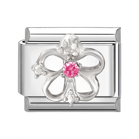 Picture of 1 Piece 304 Stainless Steel Stylish Italian Charm Links For DIY Modular Bracelet Watch Jewelry Making Wholesale Silver Tone Rectangle Butterfly Pink Rhinestone 10mm x 9mm