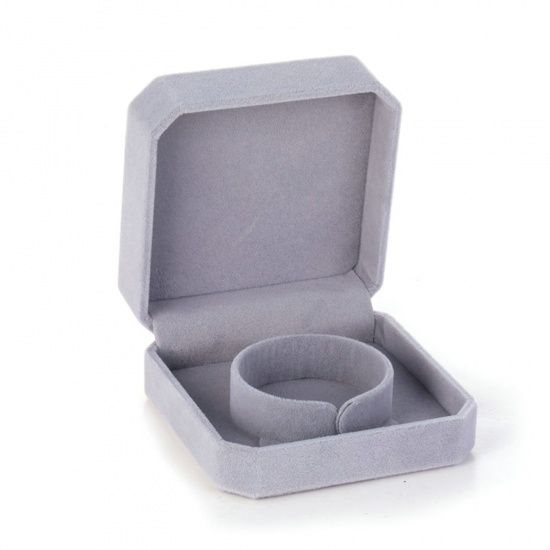 Immagine di 1 Pz Velluto di Cotone Portagioie per Collana, Braccialetto, Anello, Confezione Regalo All'Ingrosso Grigio Ottagono 9cm x 9cm