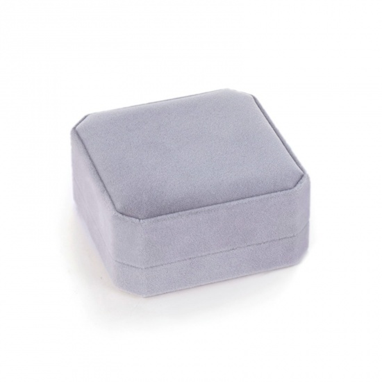 Immagine di 1 Pz Velluto di Cotone Portagioie per Collana, Braccialetto, Anello, Confezione Regalo All'Ingrosso Grigio Ottagono 9cm x 9cm