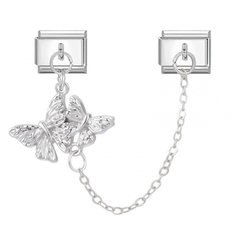 Picture of 1 Piece 304 Stainless Steel Stylish Italian Charm Links For DIY Bracelet Jewelry Making Wholesale Silver Tone Butterfly Animal 10mm x 9mm
