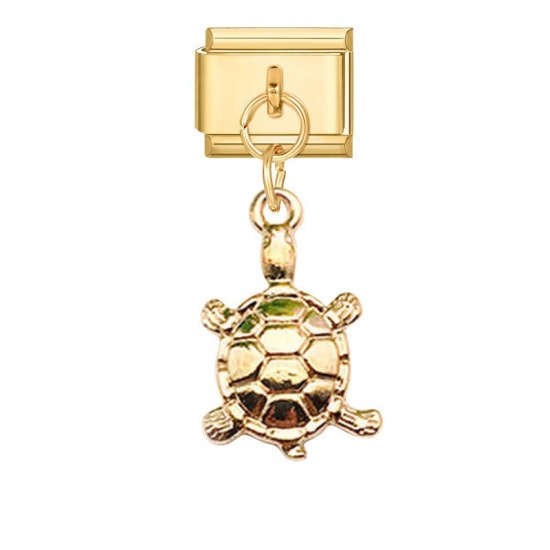 Picture of 1 Piece 304 Stainless Steel Stylish Italian Charm Links For DIY Bracelet Jewelry Making Wholesale Gold Plated Tortoise Animal 10mm x 9mm