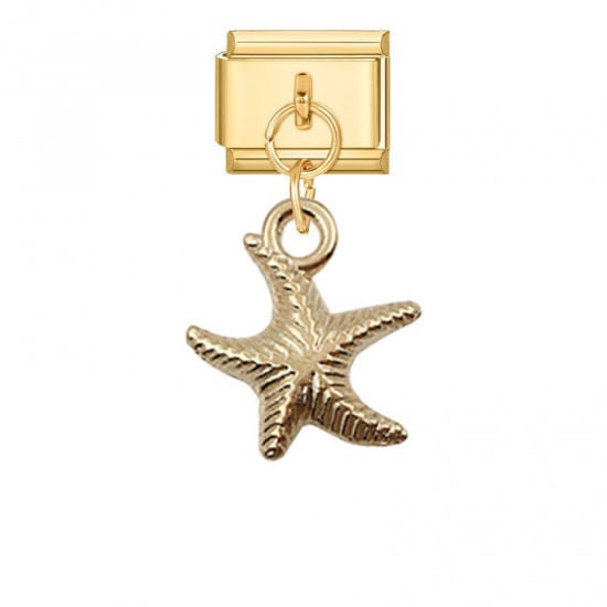 Picture of 1 Piece 304 Stainless Steel Stylish Italian Charm Links For DIY Bracelet Jewelry Making Wholesale Gold Plated Starfish 10mm x 9mm