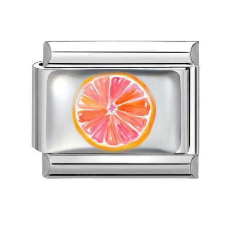 Picture of 1 Piece 304 Stainless Steel Stylish Italian Charm Links For DIY Bracelet Jewelry Making Wholesale Silver Tone Orange Rectangle Orange Fruit 10mm x 9mm