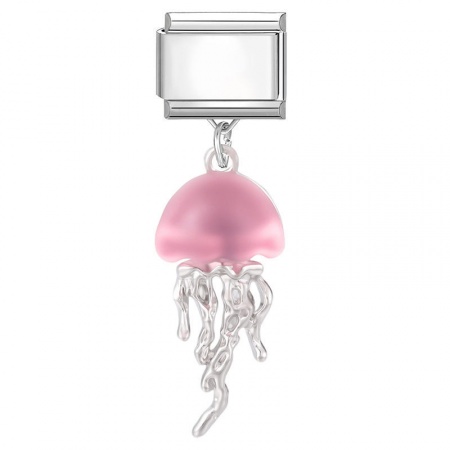 Picture of 1 Piece 304 Stainless Steel Stylish Italian Charm Links For DIY Bracelet Jewelry Making Wholesale Silver Tone Pink Jellyfish 10mm x 9mm