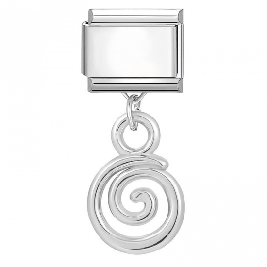 Picture of 1 Piece 304 Stainless Steel Stylish Italian Charm Links For DIY Bracelet Jewelry Making Wholesale Silver Tone Vortex 10mm x 9mm