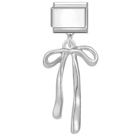 Picture of 1 Piece 304 Stainless Steel Stylish Italian Charm Links For DIY Bracelet Jewelry Making Wholesale Silver Tone Bowknot 10mm x 9mm
