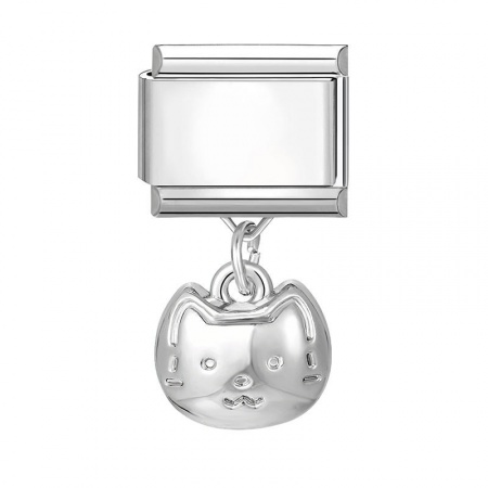 Picture of 1 Piece 304 Stainless Steel Stylish Italian Charm Links For DIY Bracelet Jewelry Making Wholesale Silver Tone Cat Animal 10mm x 9mm